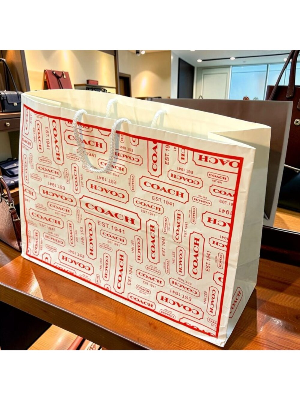 Vintage Coach Logo Print 2011 Top Handle Shopping Gift Bag Red White Paper - Picture 3 of 9
